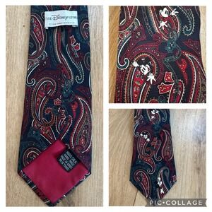 Vintage‎ Disney Store Mens Neck Tie Paisley Mickey Mouse 100% Silk Red Green